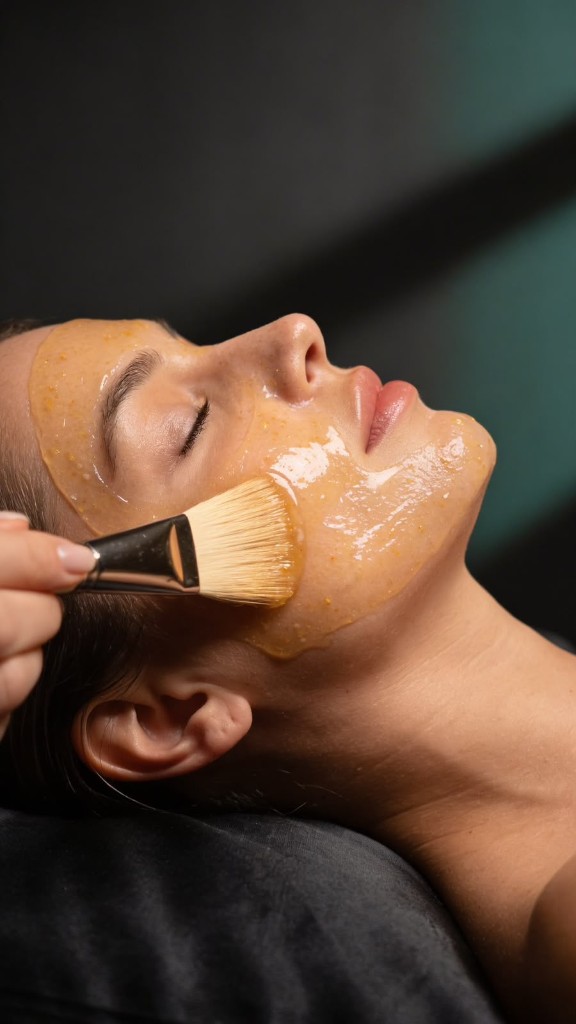 Aplicação de máscara na revitalização com vitamina C